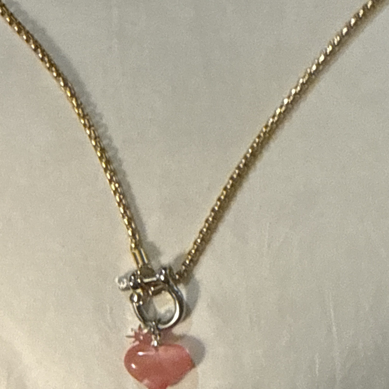 Gold Tone Cable Chain Necklace Pink Heart Love Theme Charm Pendant