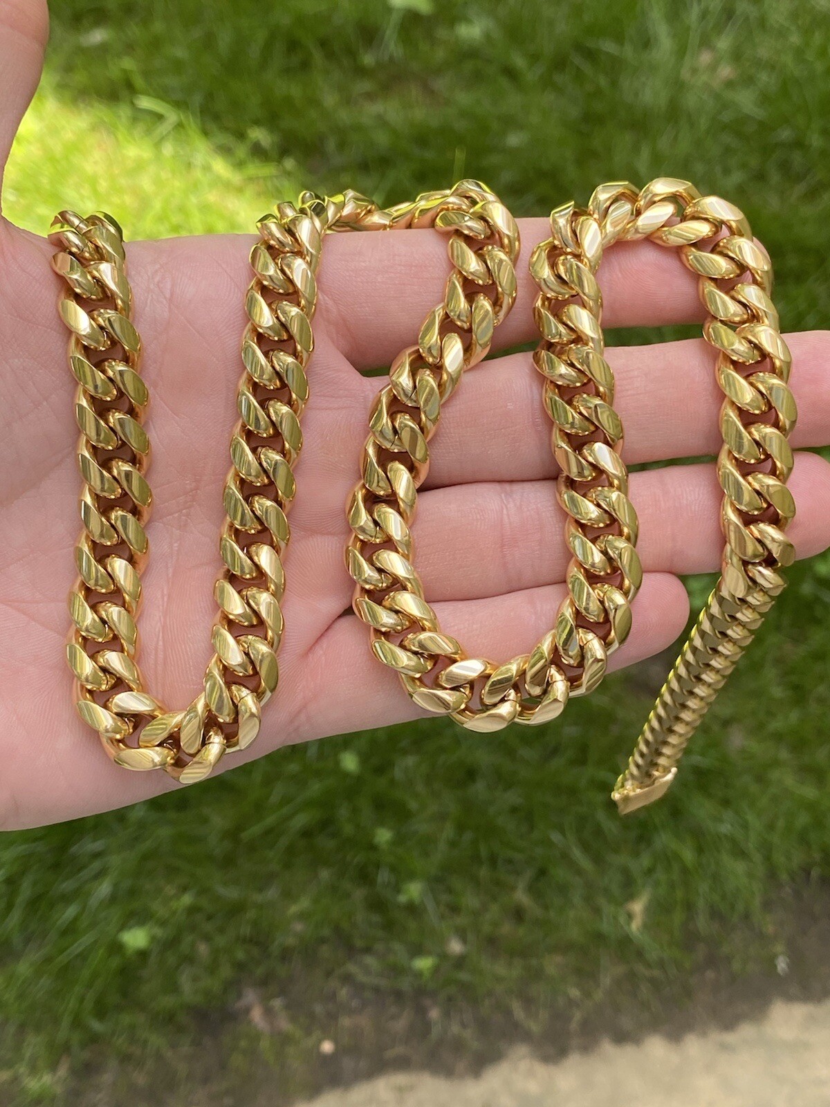 12mm Mens Miami Cuban Link 18k Gold Plated Stainless Real Hip Hop Chain Necklace