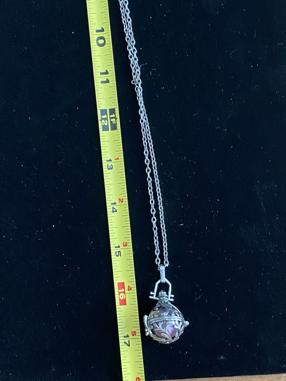 Angel Caller Pendant Silver Tone Harmony Chime Ball Necklace Purple Ball Charm