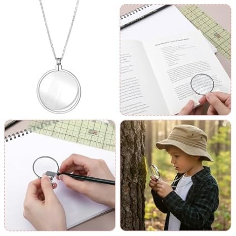 Cobee 5X Magnifying Glass Necklace Monocle, 1.7″ Wearable Lens for Reading