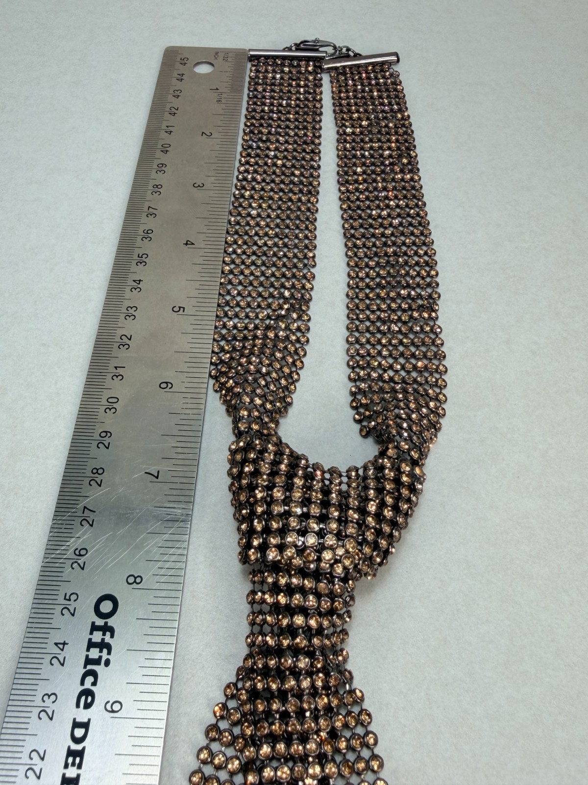 ZARA NWOT Bronze Crystal Rhinestone Necktie Statement Necklace Runway Glam