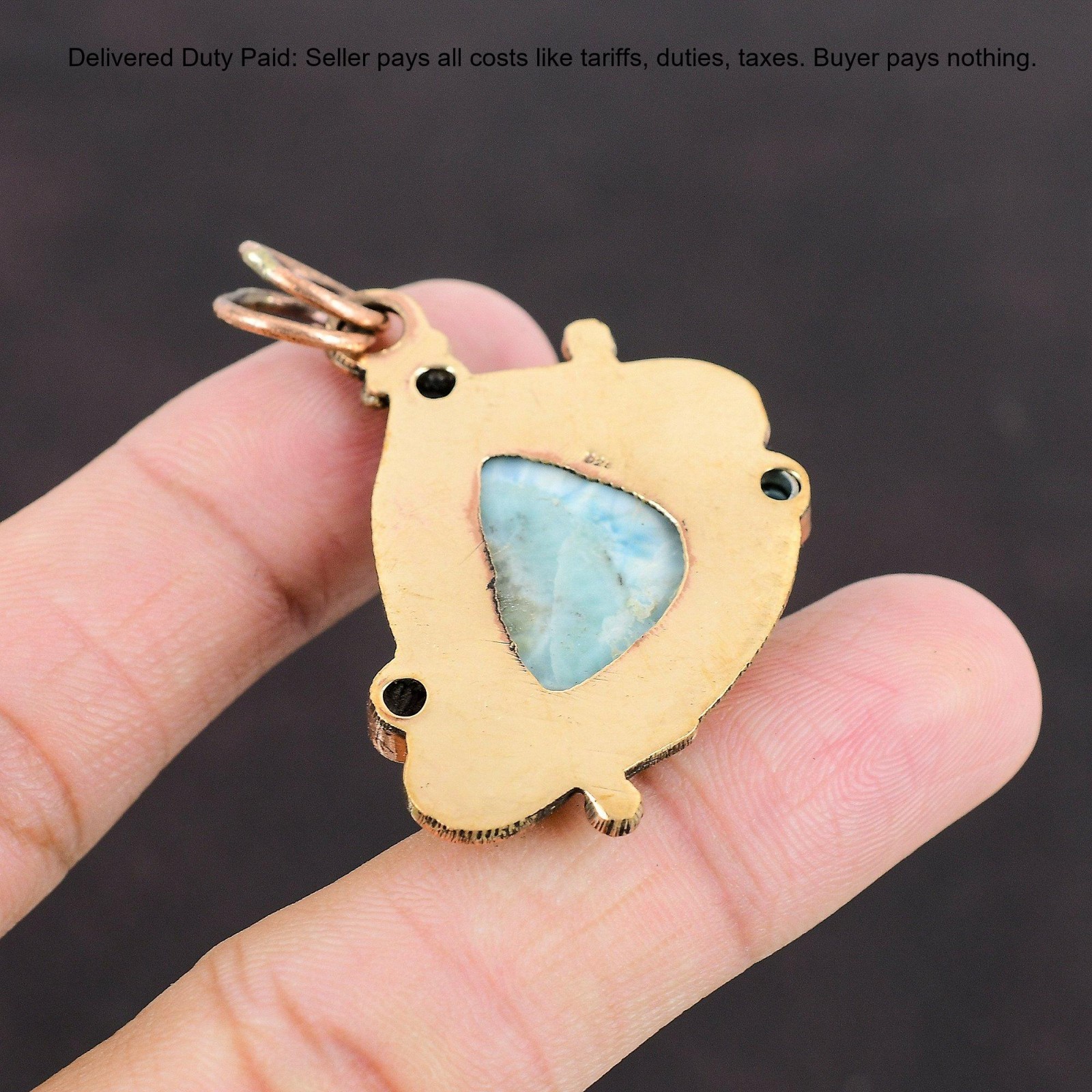 Trillion Larimar Gemstone Swiss Blue Topaz Copper Bezel Graduation Wife Pendant
