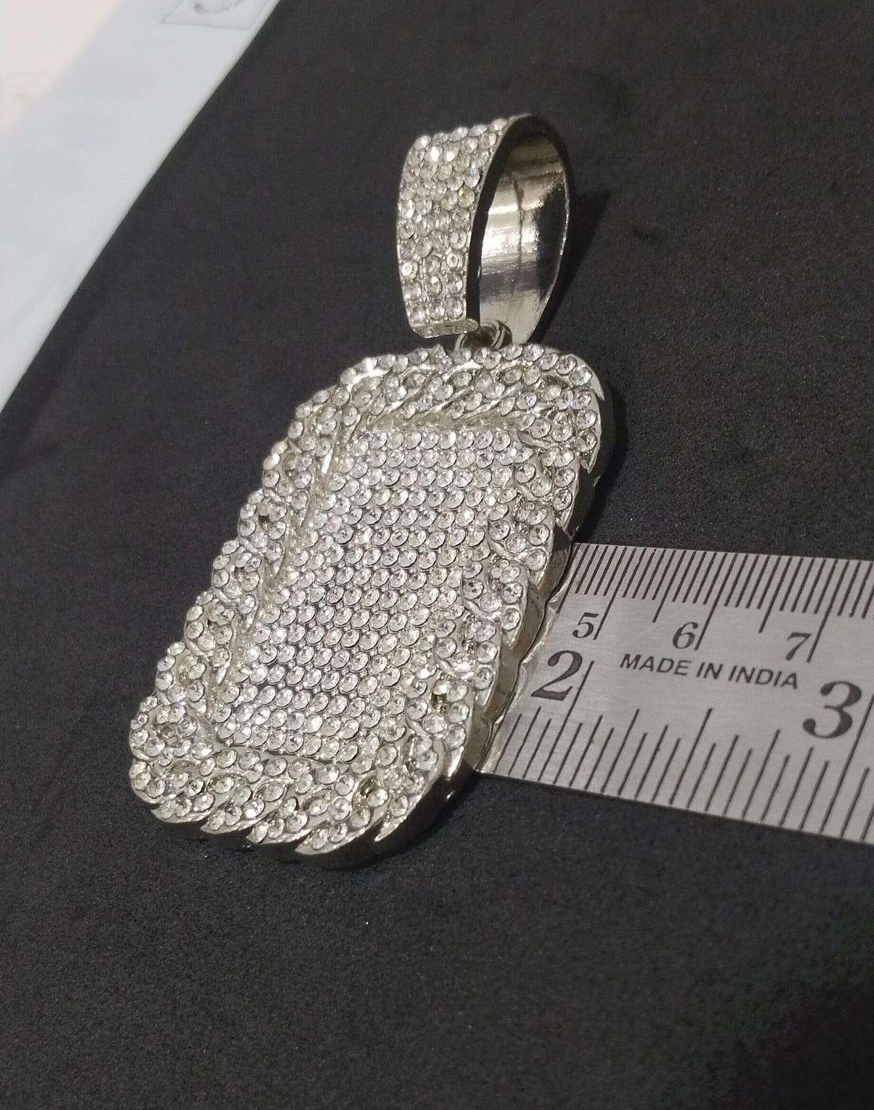 Men’s Full Iced Bling Dog Tag Pendant Stainless Steel 14K White Gold Plating