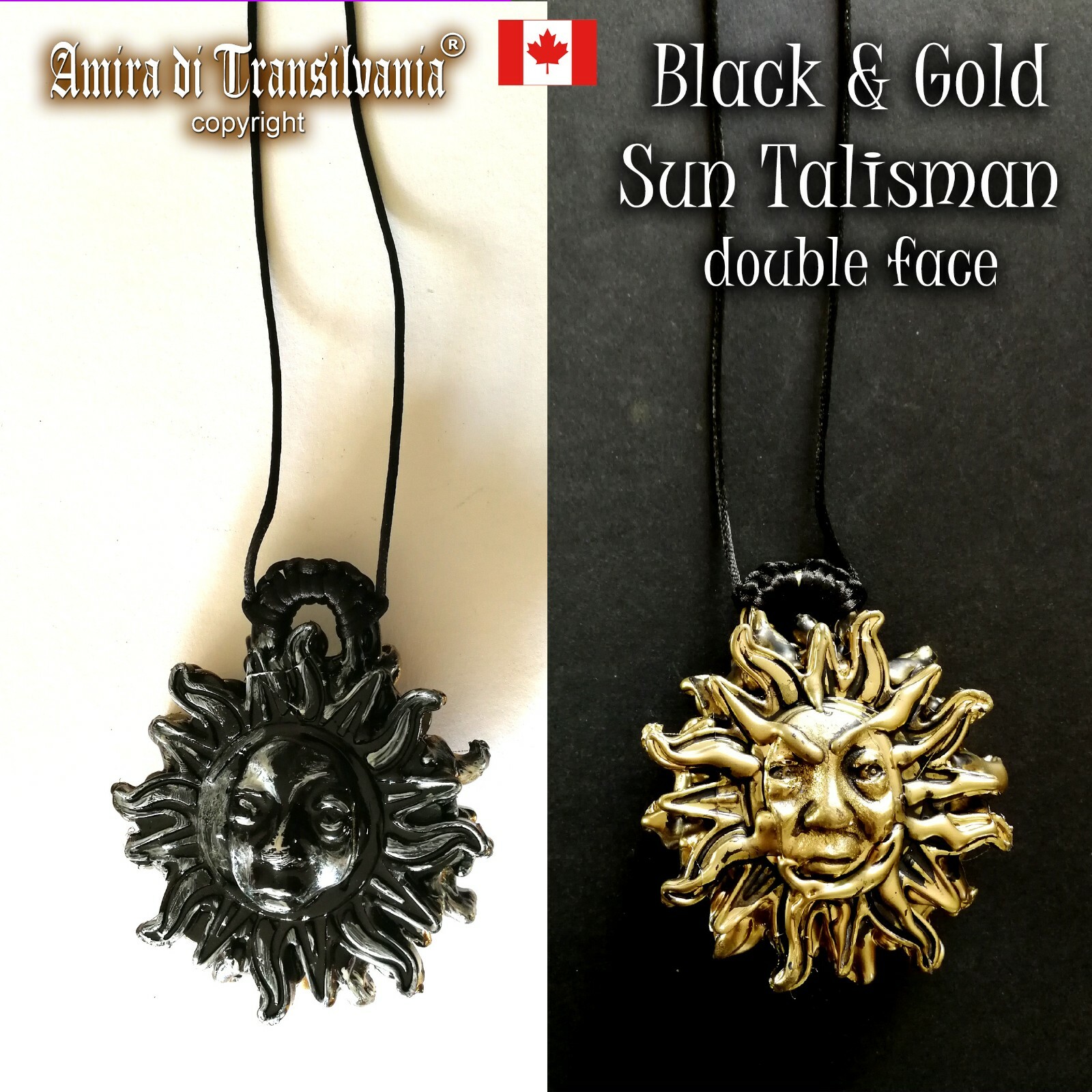sun pendant black gold talisman amulet necklace wicca pagan collectibles jewelry