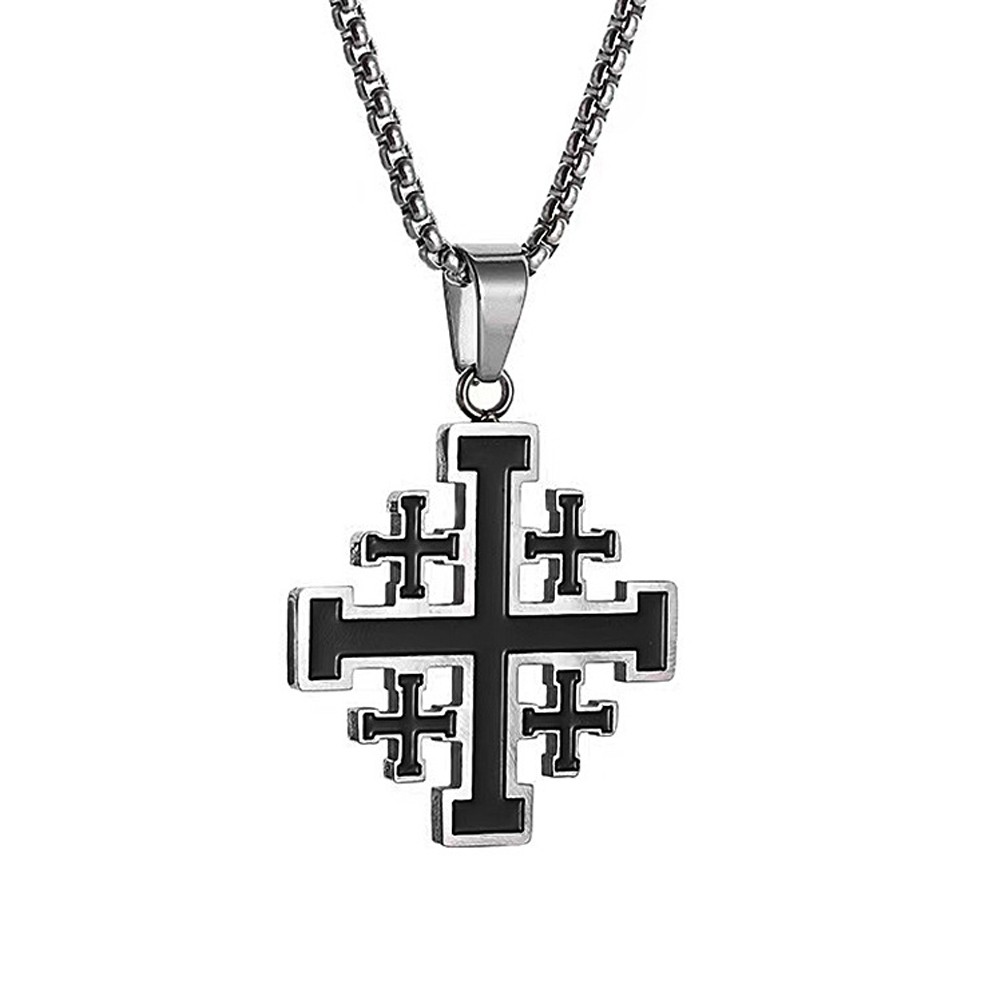 Stainless Steel Jerusalem Cross pendant + 60cm (23.6in) rounded box chain