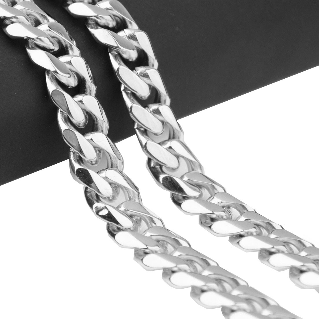10/12/15/17/19mm Polished Silver Stainless Steel Mens Curb Cuban Chain Necklace