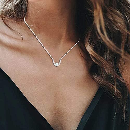 Thin Bar/Solitaire /Deer Antler/Triangle Opal Dainty Pendant Necklace Sterling