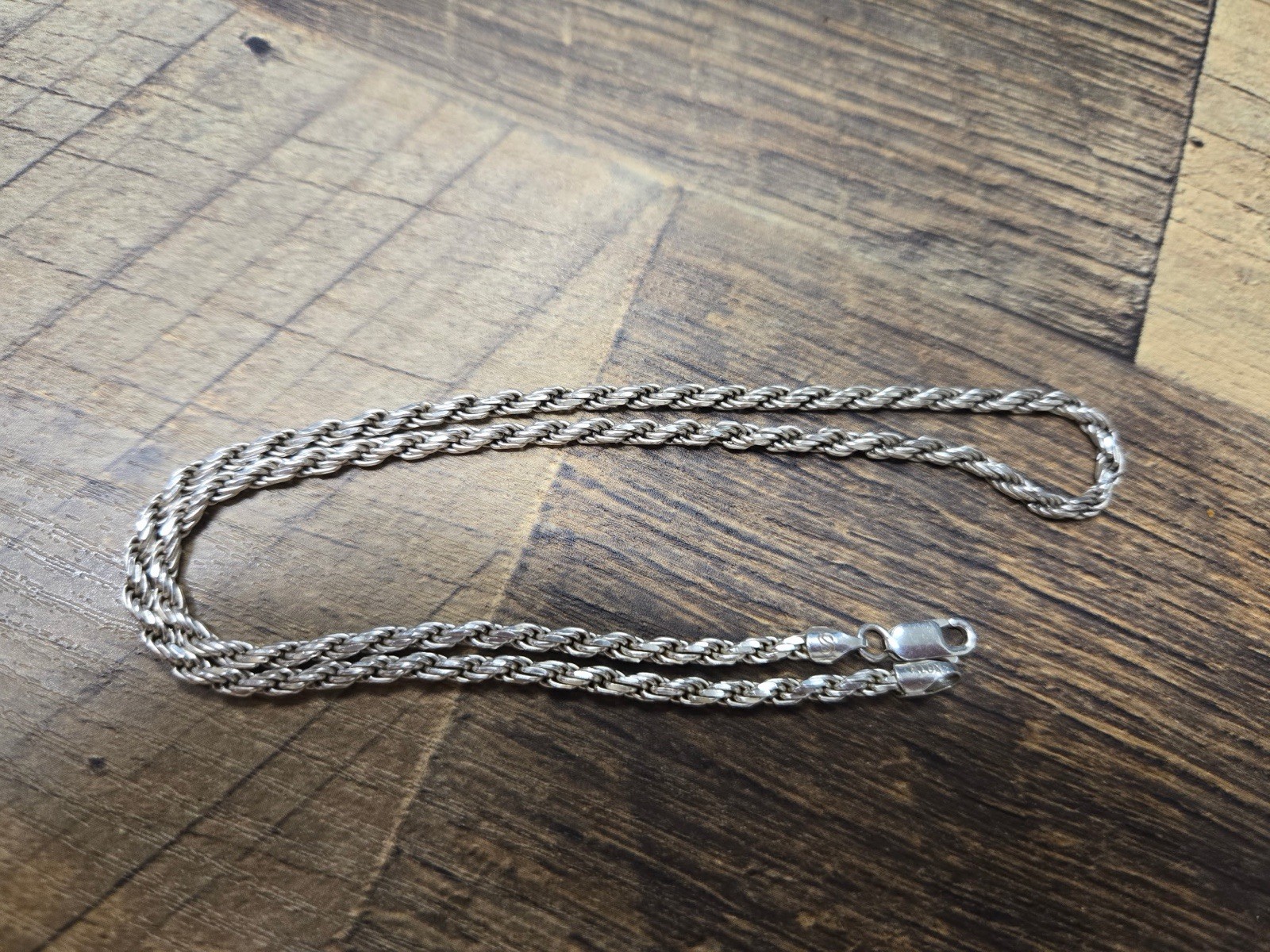 Silver Metal Rope Chain Necklace, Lobster Clasp Closure, No Stone, Chain Style