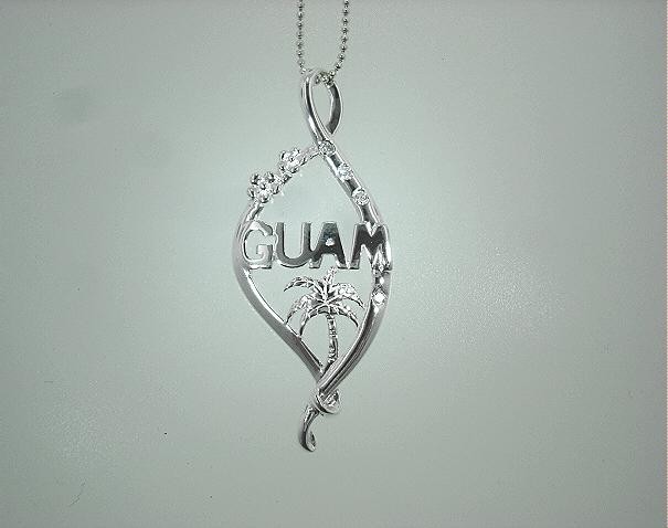 17MM 925 SILVER GUAM CHAMORRO MICRONESIAN PALM TREE PLUMERIA CZ SLIDER PENDANT