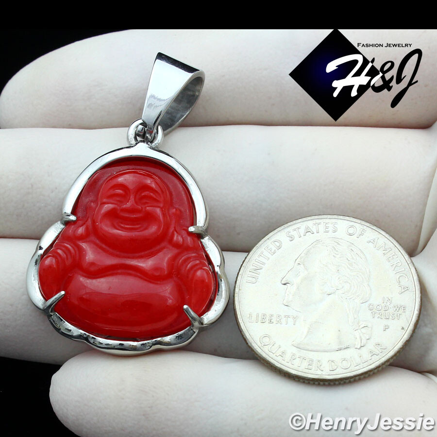 MEN WOMEN Stainless Steel Carnelian Rhinestone Silver Buddha Charm Pendant*P123