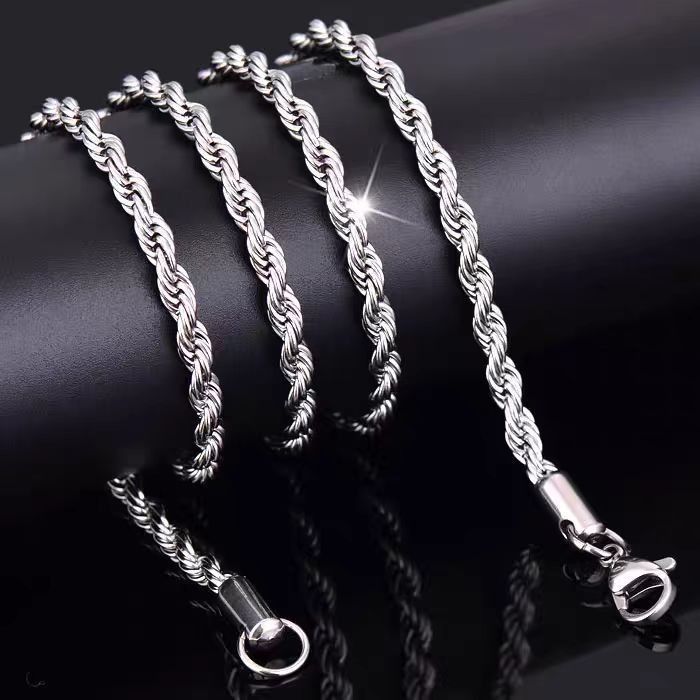 925 Silver Plated Water Wave Jewelry Chain Necklace 3mm 4mm Unisex 16-22″ US