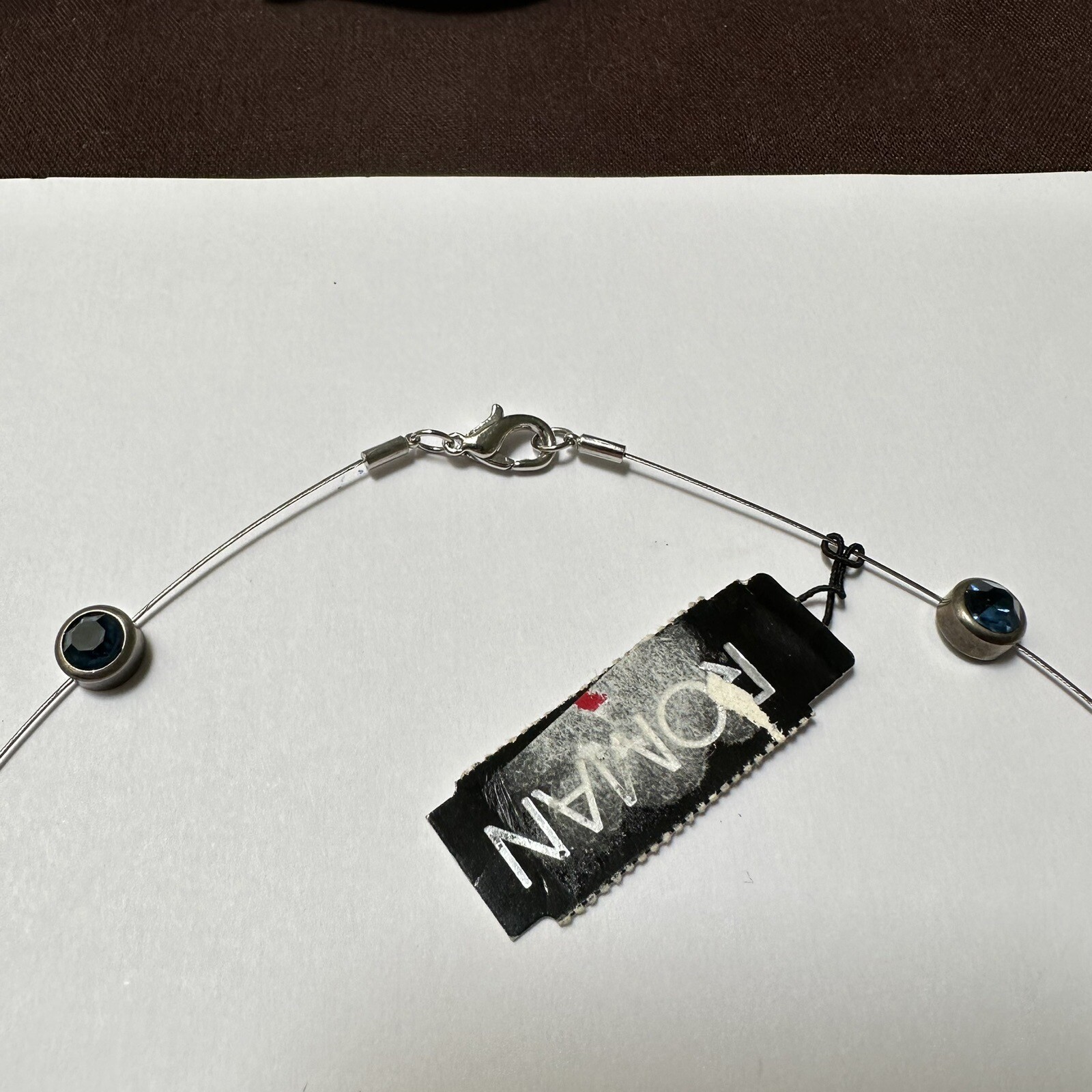 ROMAN Blue Rhinestone Gunmetal & Silver Tone Necklace 16 Inch NWT