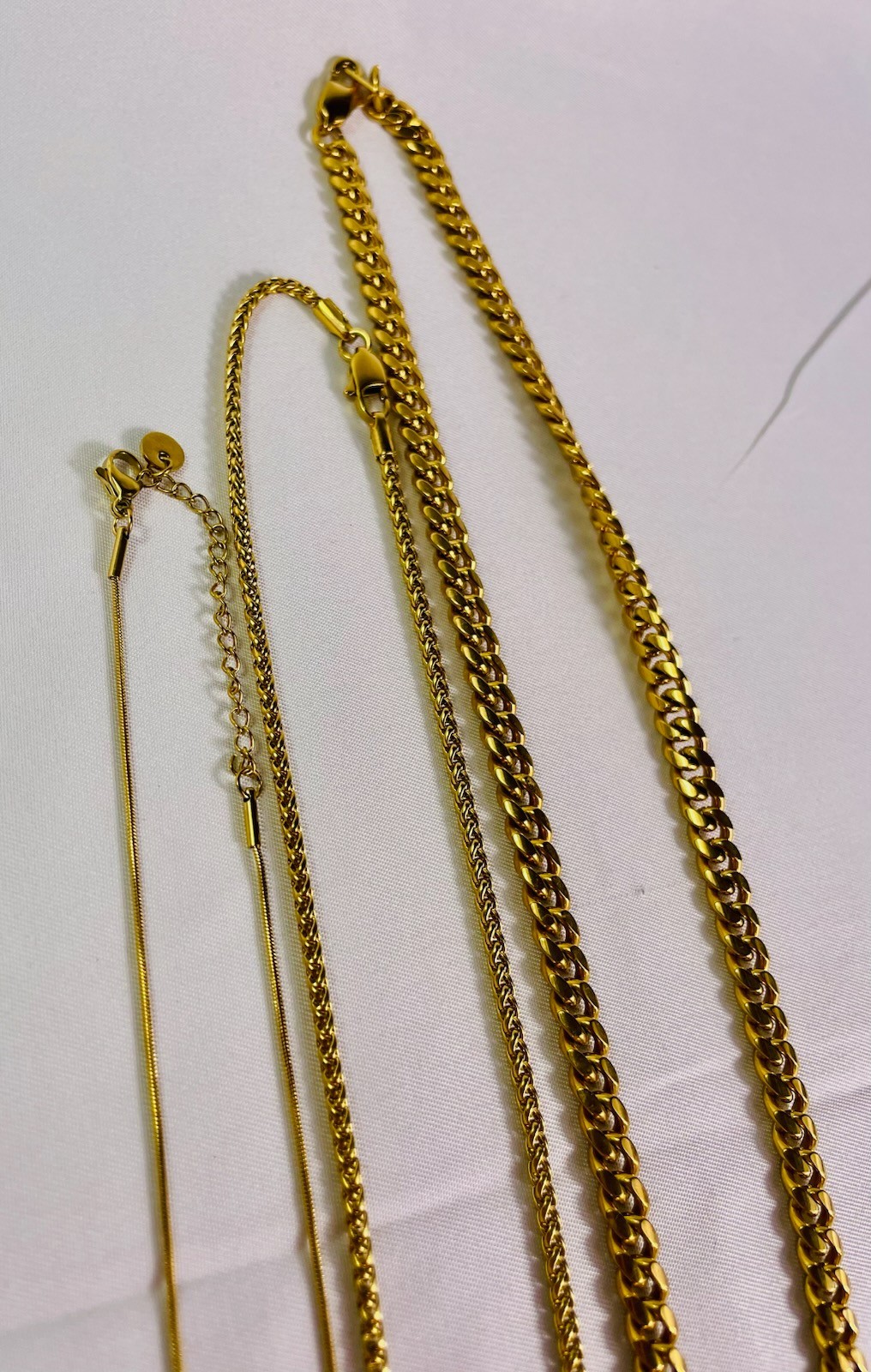 Lot of 3 Gold Tone Necklaces 18KGP Cuban Curb Chain Snake Chain Fashion Jewelry