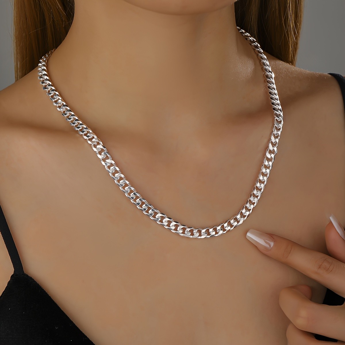 S925 Silver Cuban Chain Necklace 6mm 45cm 50cm 60cm For Women Daily Wear