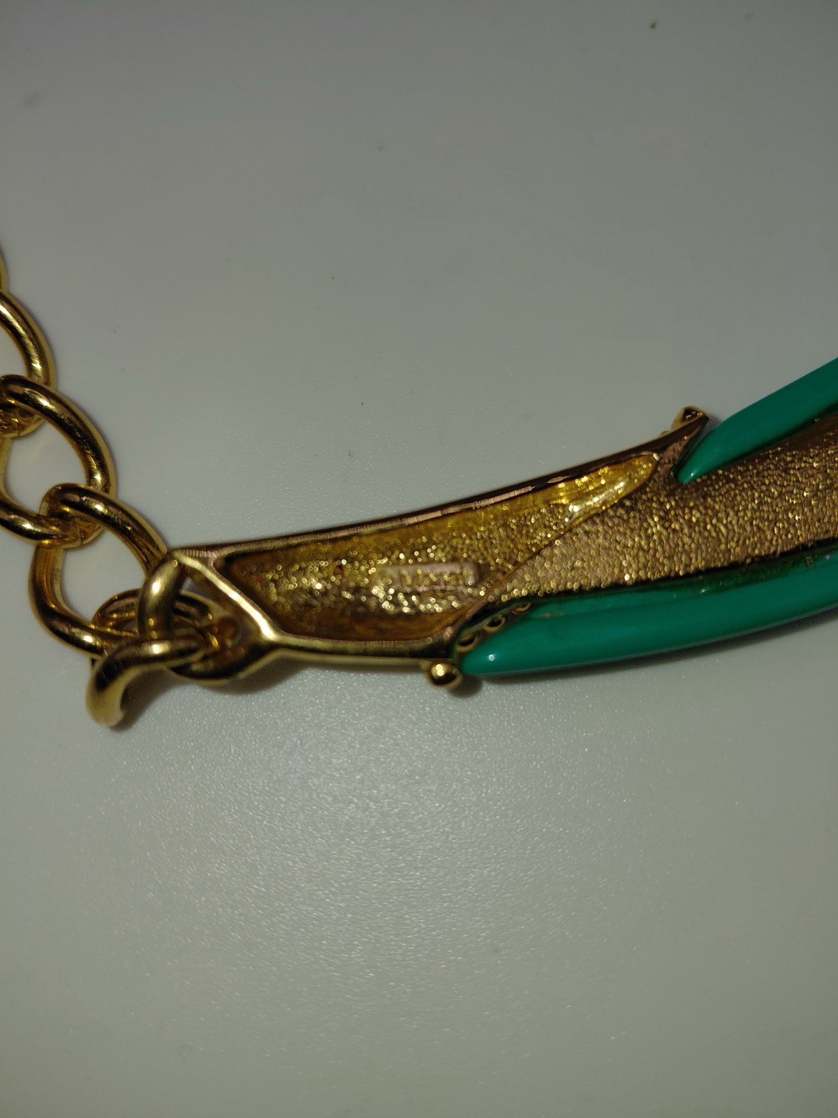 MONET signed vintage gold tone Turquoise enamel designer necklace