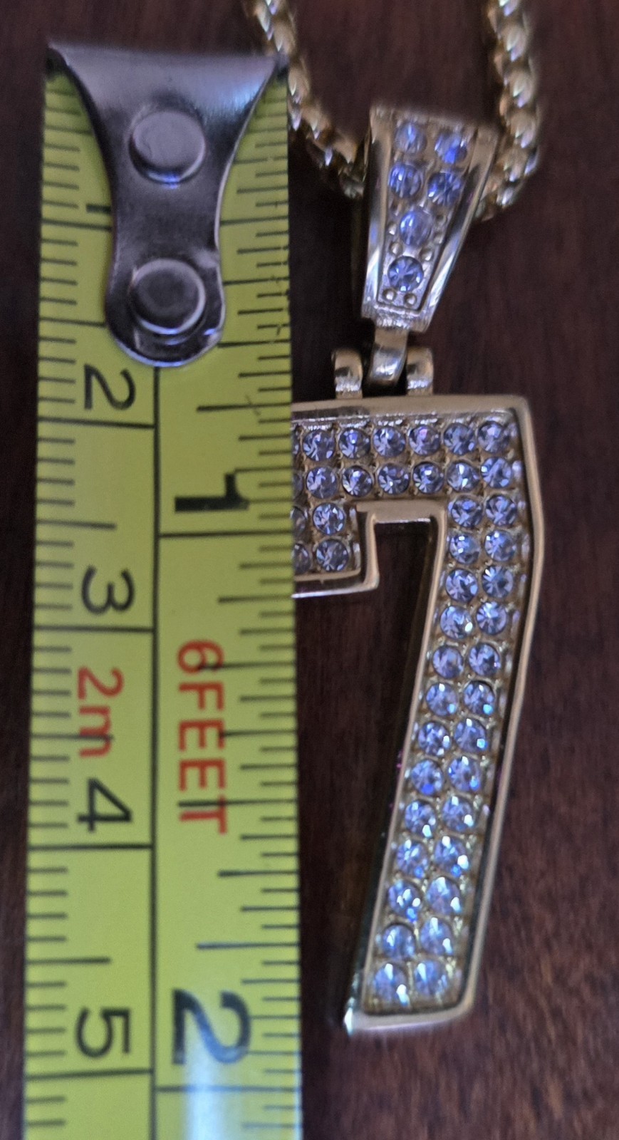22″ #7 Stainless Steel Crystals Number 7 Pendant Box Chain Necklace Soccer Sport