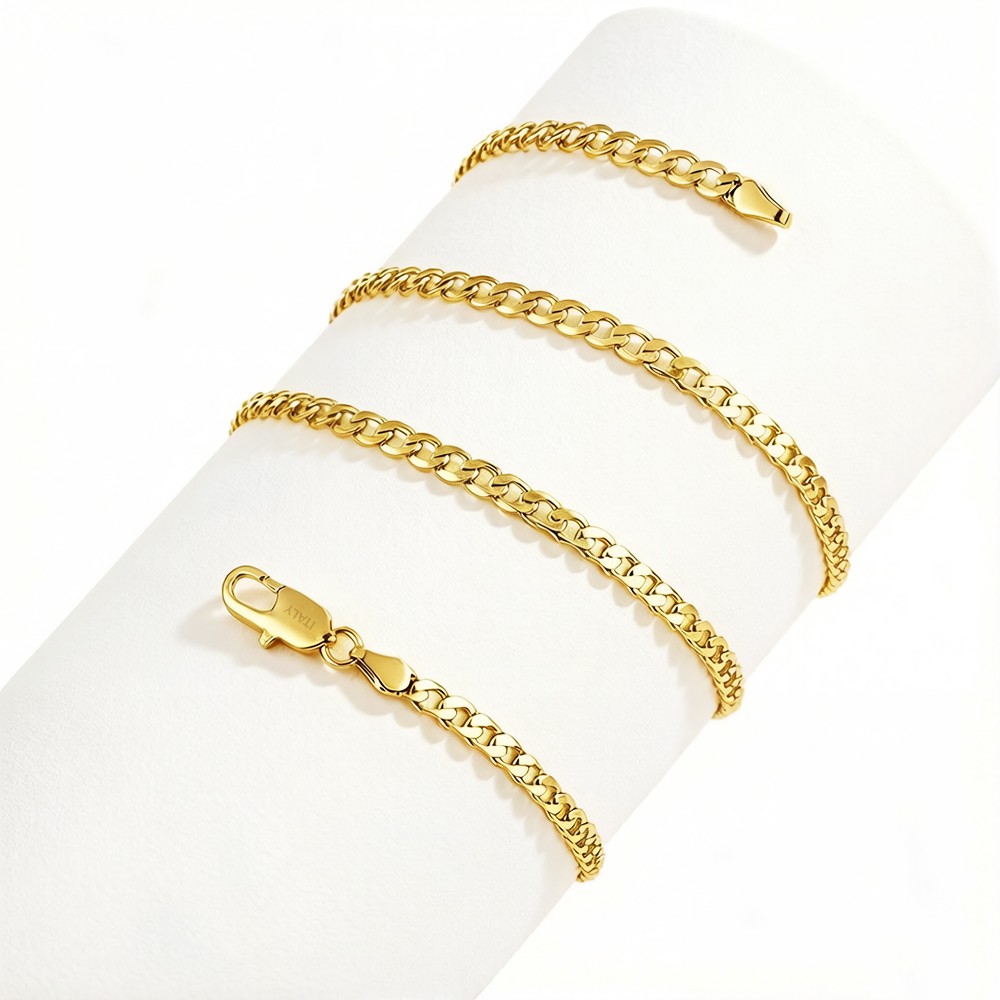 Flat & Thin 18K-GP 925 Sterling Silver 3mm Cuban Link Chain Necklace Curb Chain