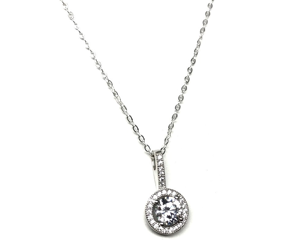 Sterling Silver Micro Set Cubic Zirconia Halo Pendant on 46cm Chain Necklace
