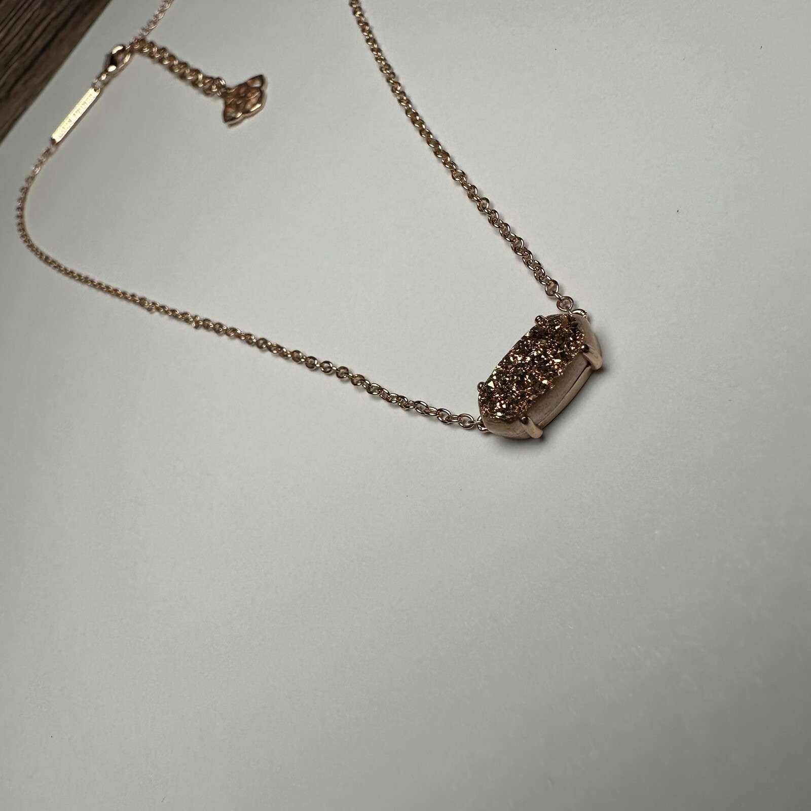 Kendra Scott Mabel Rose Gold Tone & Druzy Necklace Adjustable Length 15 – 17 In