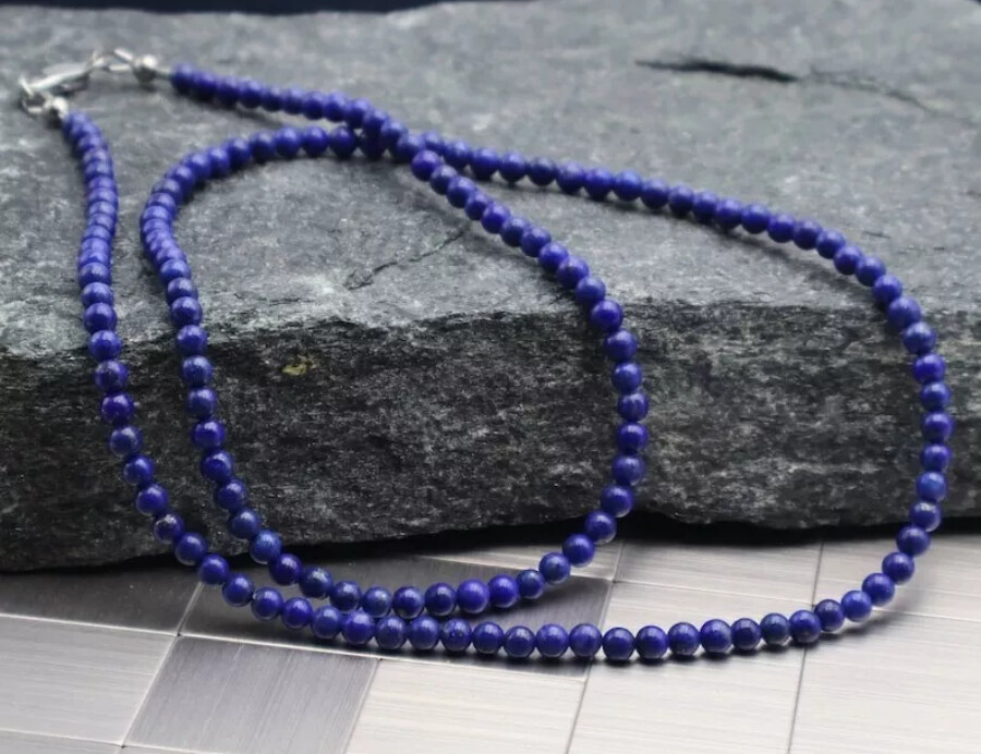 Men’s Jewelry 4mm Natural Lapis Lazuli Smooth Round Gemstone Bead Necklace 20″