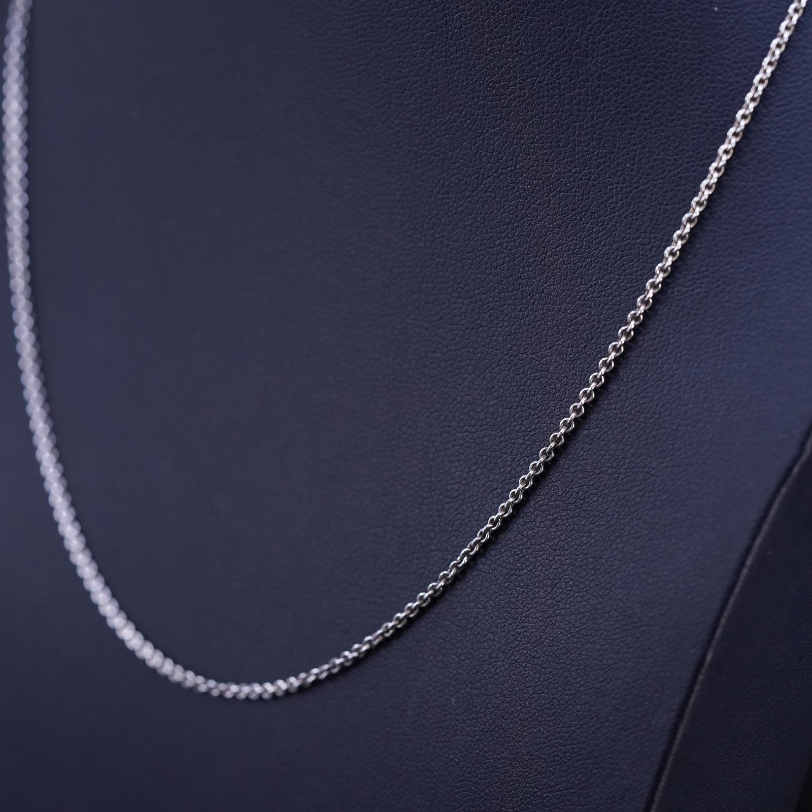 16+2” 1.6mm, vintage Sterling 925 silver necklace, textured circle chain