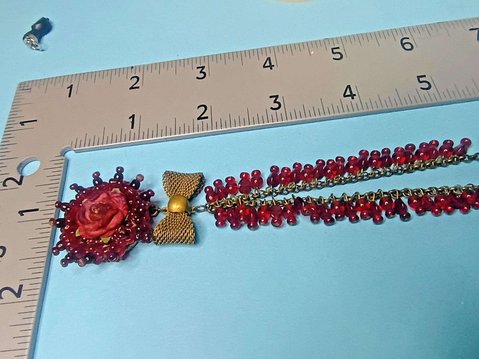 MICHAEL NEGRIN VICTORIAN REVIVAL BRASS GARNET BEADS ROSE PENDANT NECKLACE