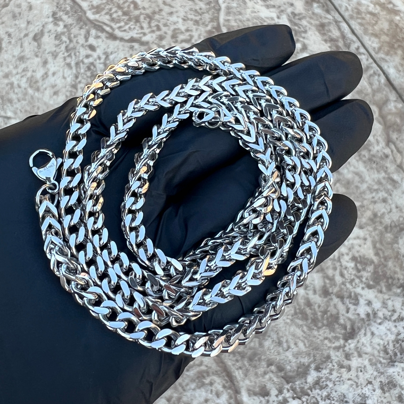 Stainless Steel Franco Chain Foxtail 20″-30″ Solid Necklace 5MM Thick