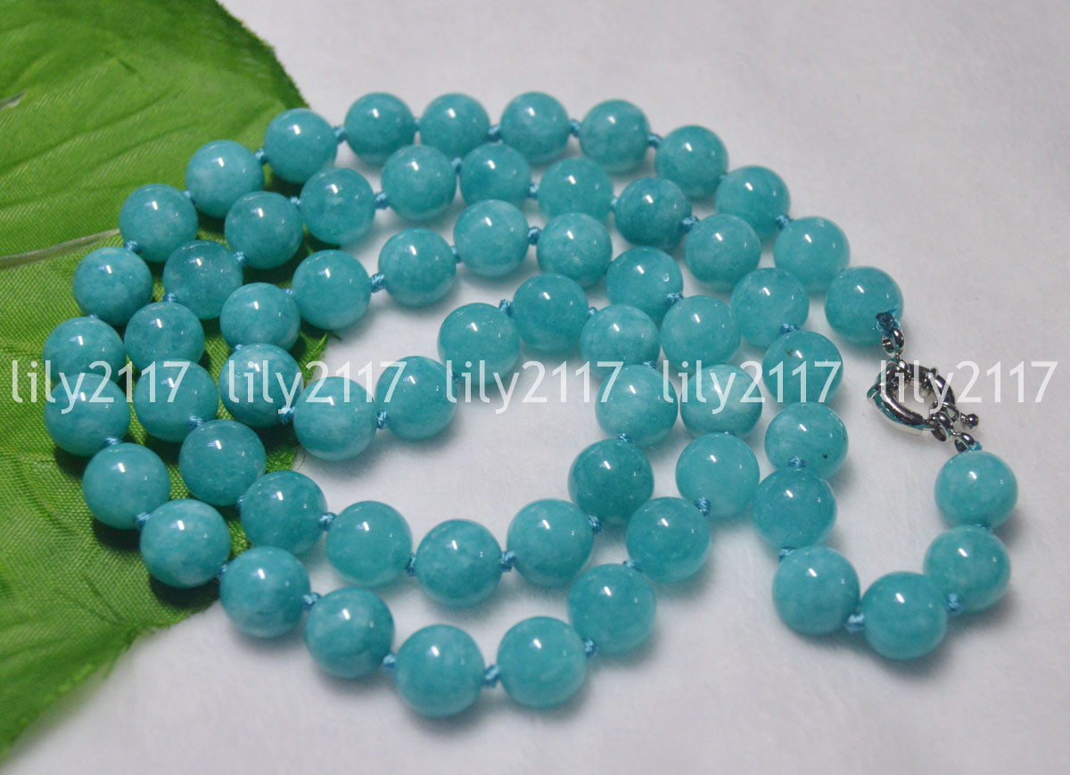 Natural 8/10mm Blue Aquamarine Gemstone Round Beads Necklaces 16-36 inches AAA