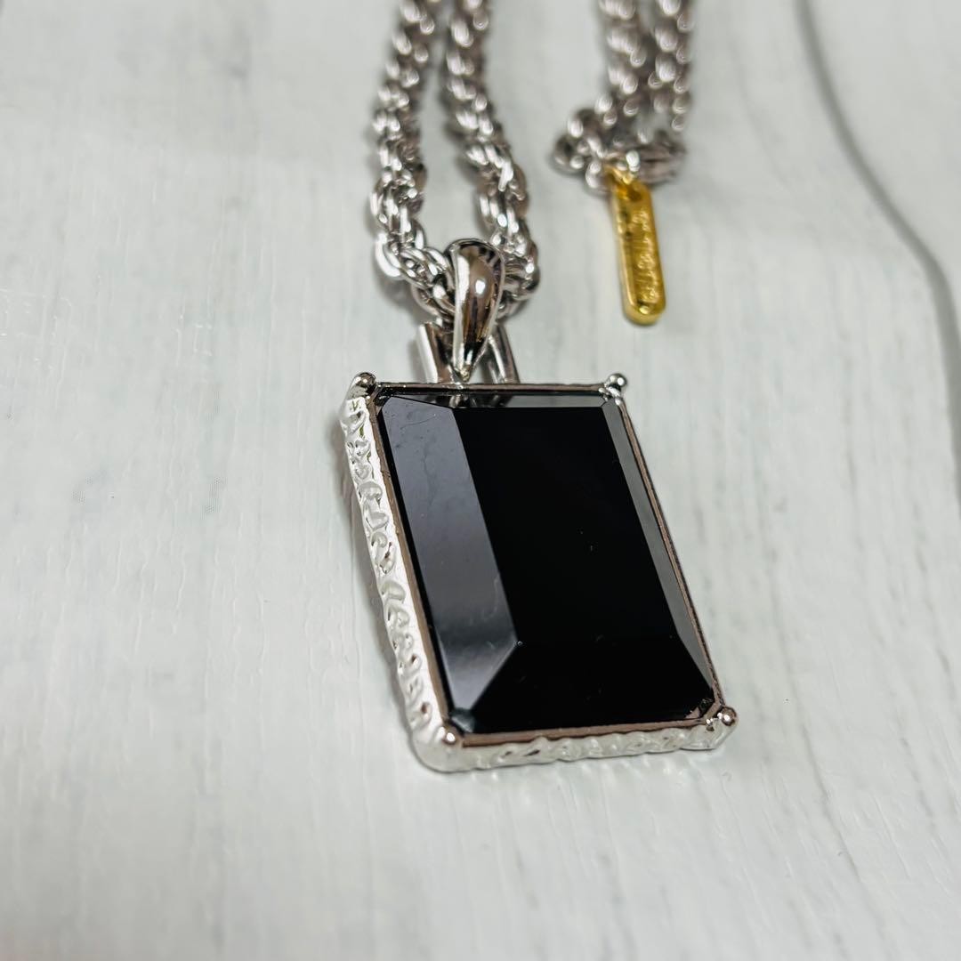 Men Necklace Black Onyx Square Retro Vintage Style Korean