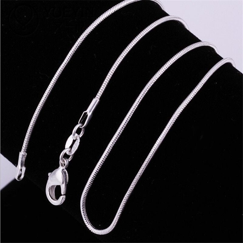 2 Colors 1mm Men Woman 925 Silver Plated Round Snake Chain Necklace 16-30”