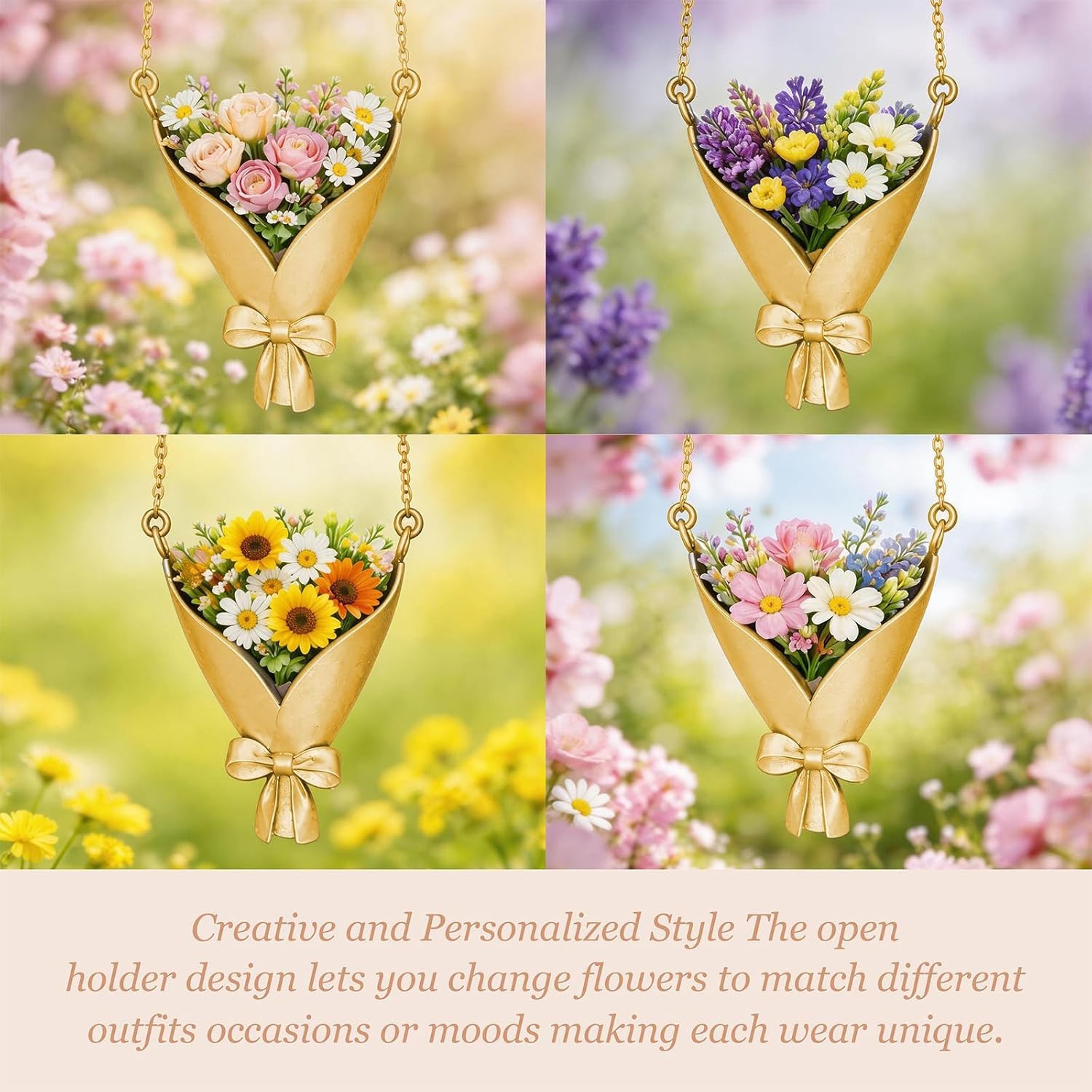 Flower Holder Necklace DIY Bouquet Necklace Wearable Mini Vase Jewelry to Insert