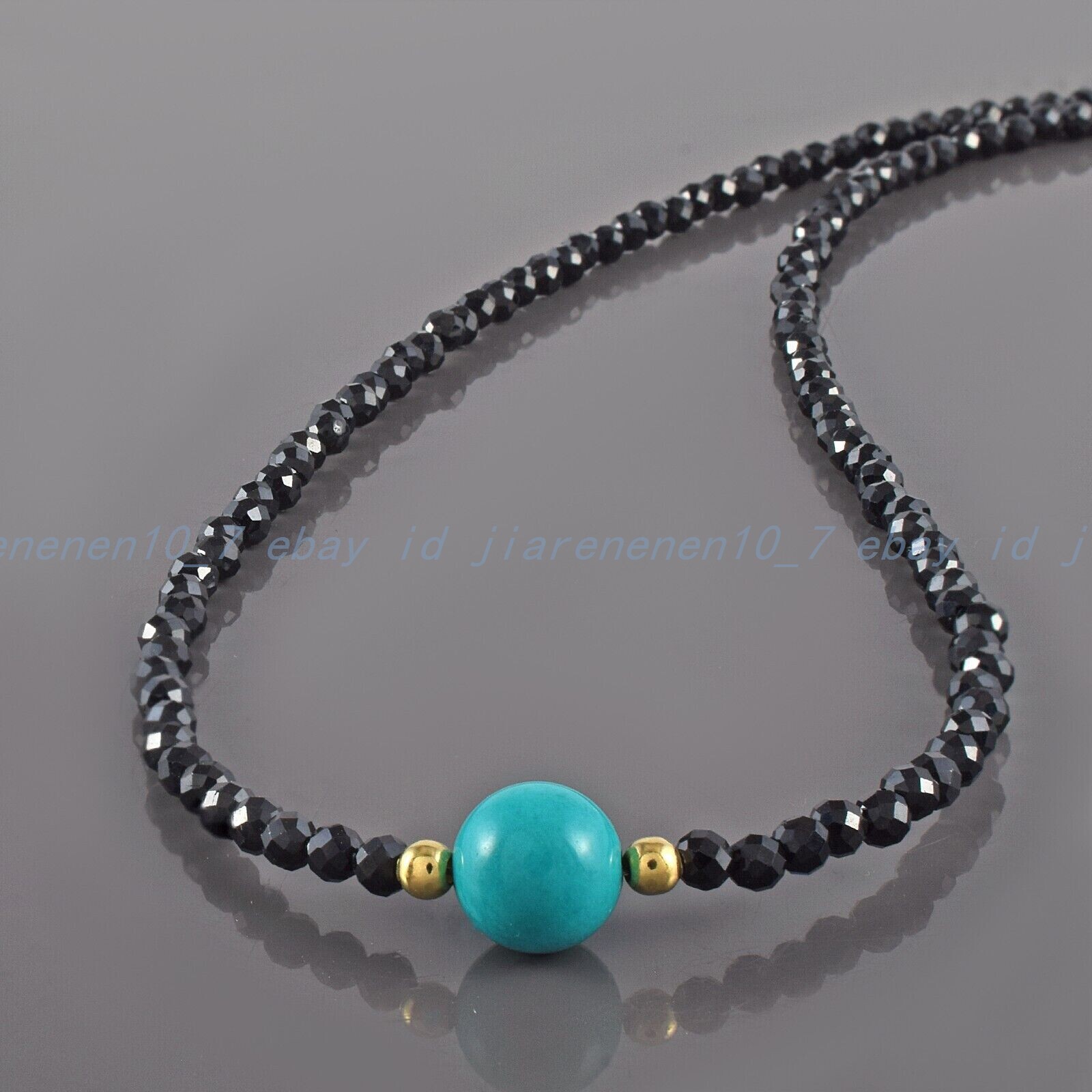 Natural Faceted 3mm Black Spinel & Turquoise Beads Chain 18-28″ Strand Necklace
