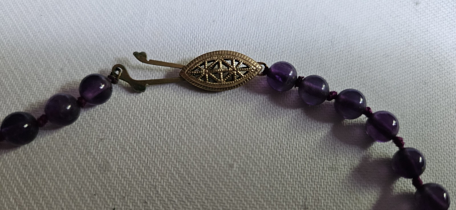 Vintage Amethyst Gemstone Beads with Oval Filagree Clasp 21″ Necklace