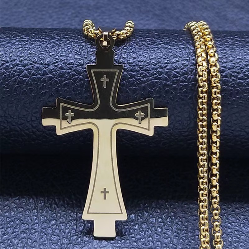 60cm Gold Stainless Steel Cross Necklace for Men Mens Chain Pendant Jewelry Gift