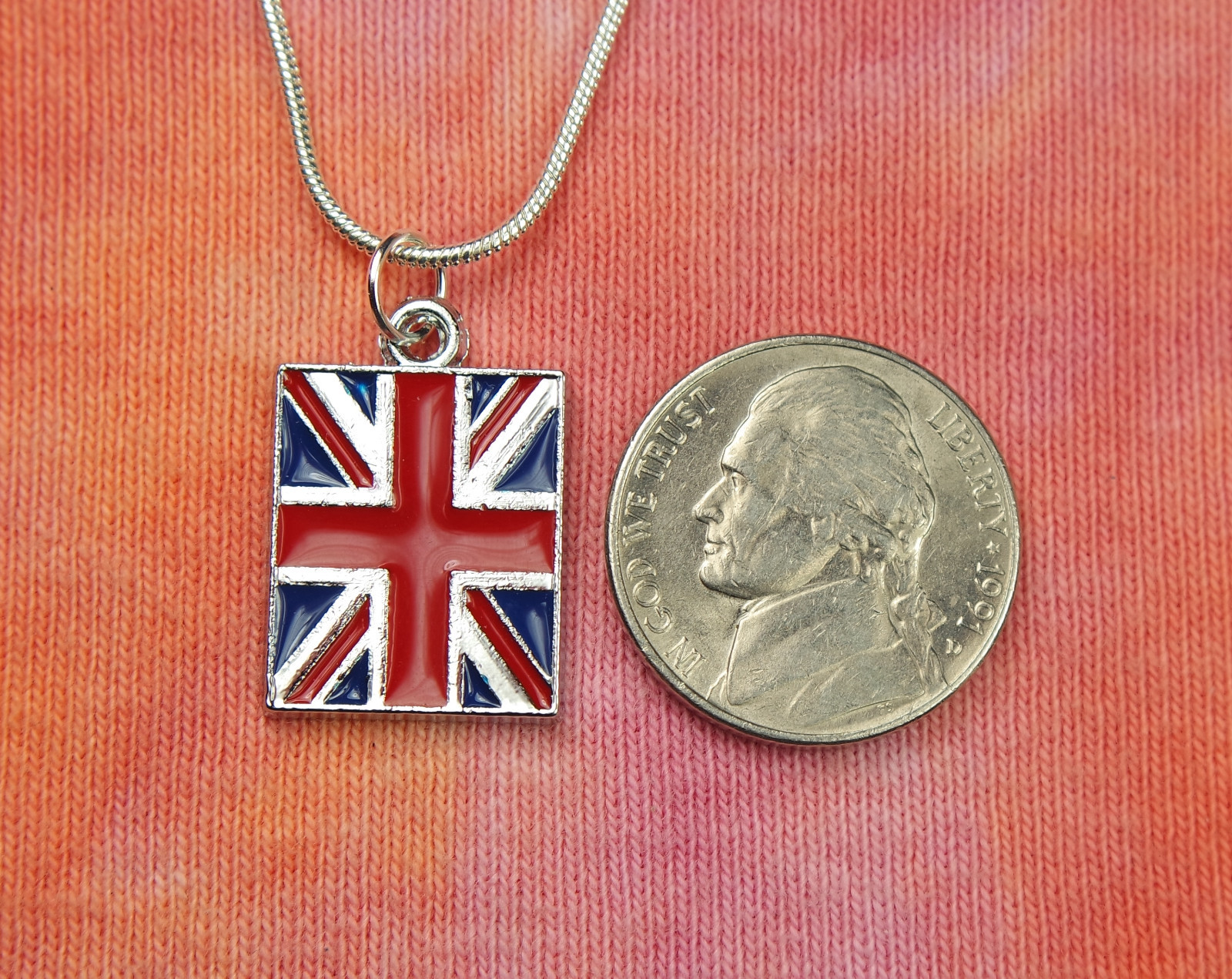 British Flag Necklace, United Kingdom England Union Jack Enamel Charm Pendant