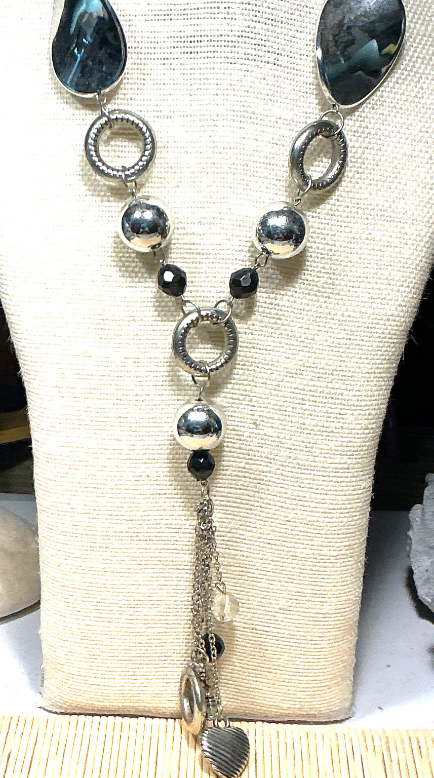 Fashion Necklace Ball Loop Black Clear Acrylic Heart Moon Fringe Pendant Lot 97
