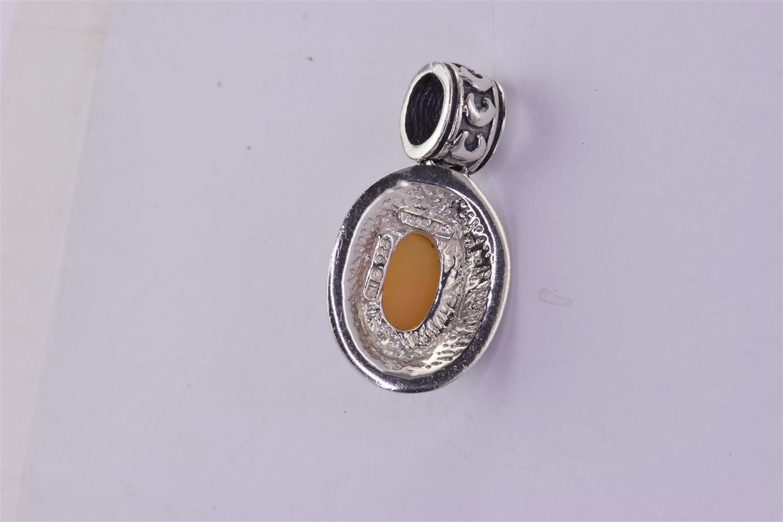 Sterling Silver 32mm x 18mm Mother of Pearl Carved Moons Bezel 925 Pendant