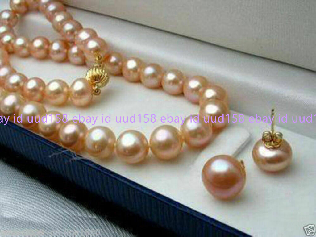 AAA 7-8MM Pink Genuine Natural Cultured Pearl Necklace 18” + Earring Set