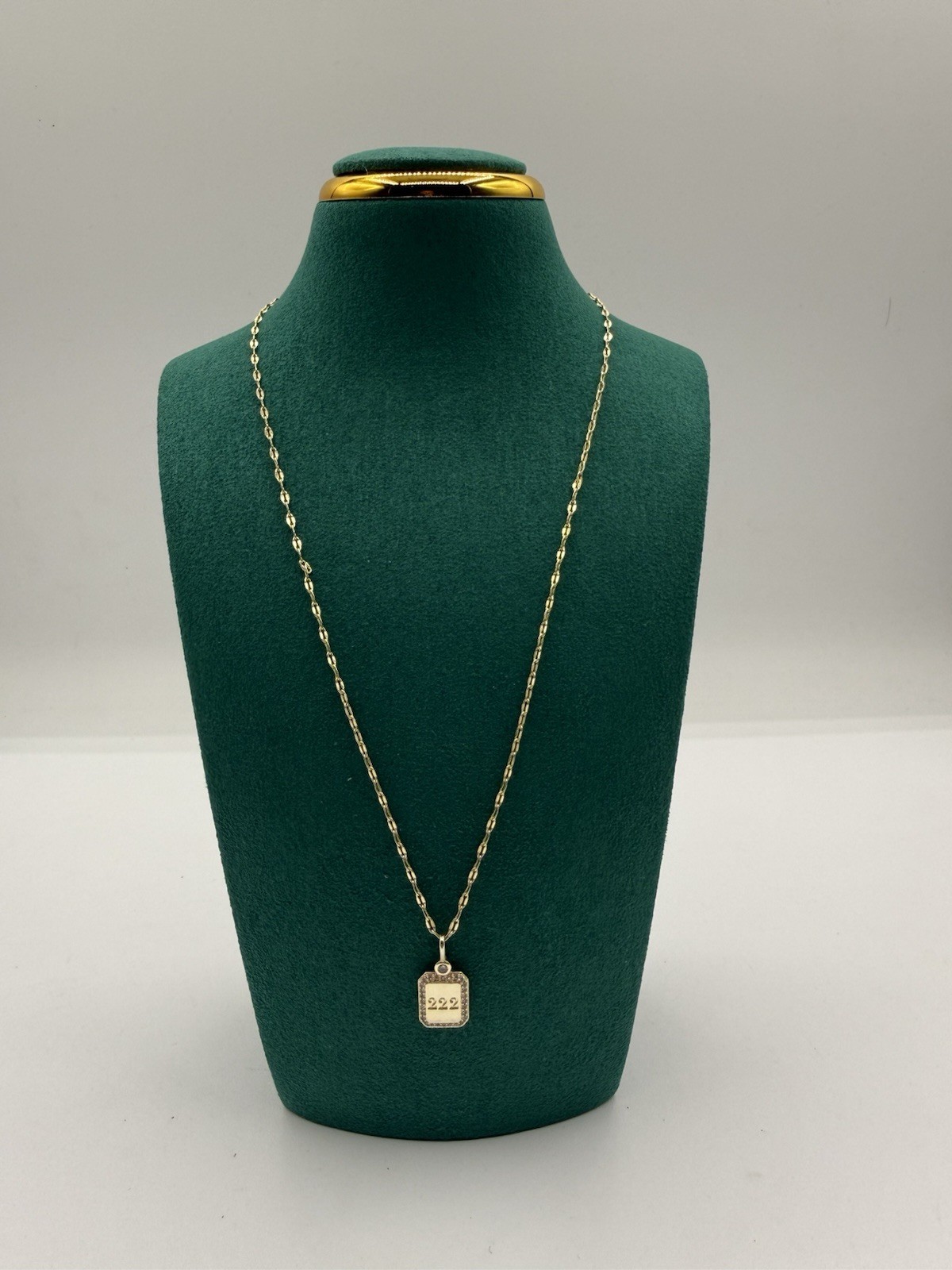 “222” Gold Plated CZ Necklace Square Design New Fancy In Box