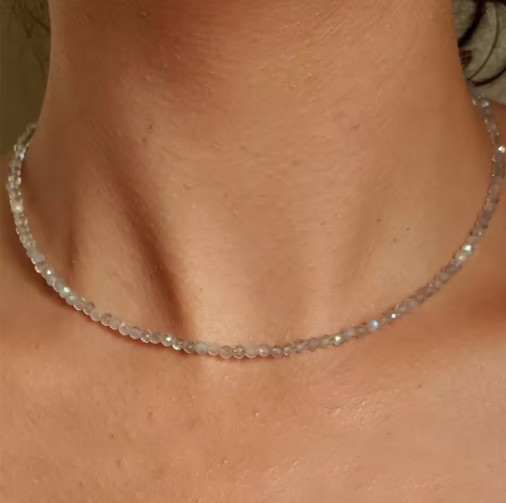 Natural Labradorite 4mm Beaded Choker Necklace Healing Reiki Dainty Women Skinny