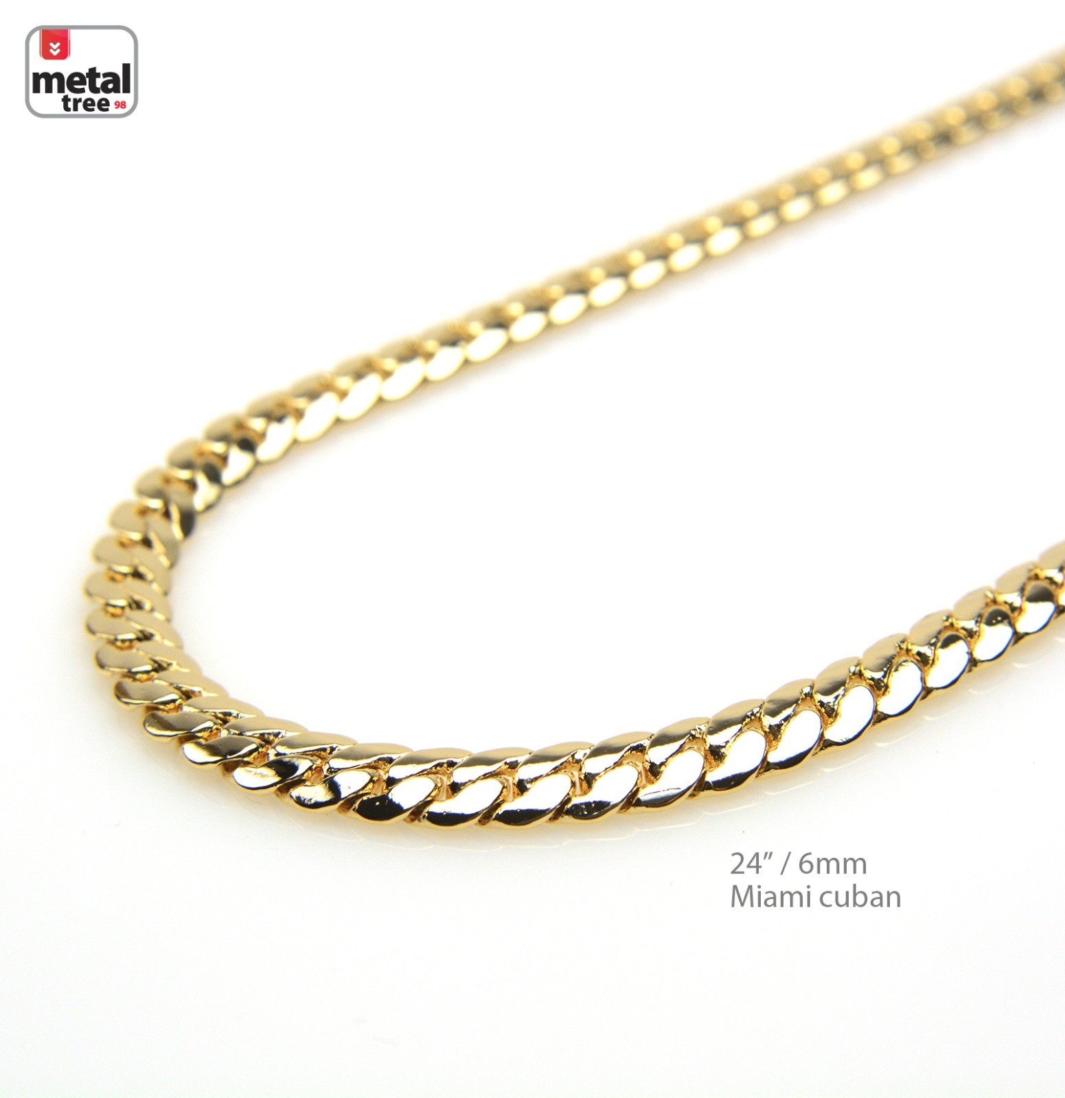 Men’s 6 mm Solid 14k Yellow Gold Plated Miami Cuban Link Chain Necklace 24″