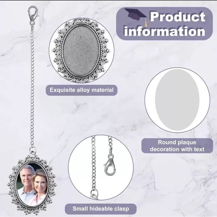 Graduation Cap Tassel Photo Charm Decoration Oval Silver Tone New Gift *1 Charm*