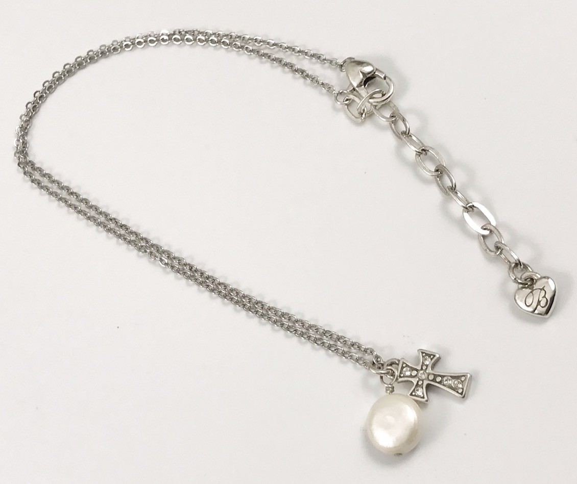 Brighton MARGARITA CROSS Silver Crystal Pearl Pendant Necklace. #515
