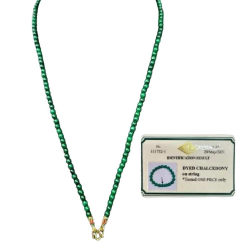 Bead Necklace Green Dyed Chalcedony Gemstone Round 4mm. Beads Gold Clasp 26 Inch