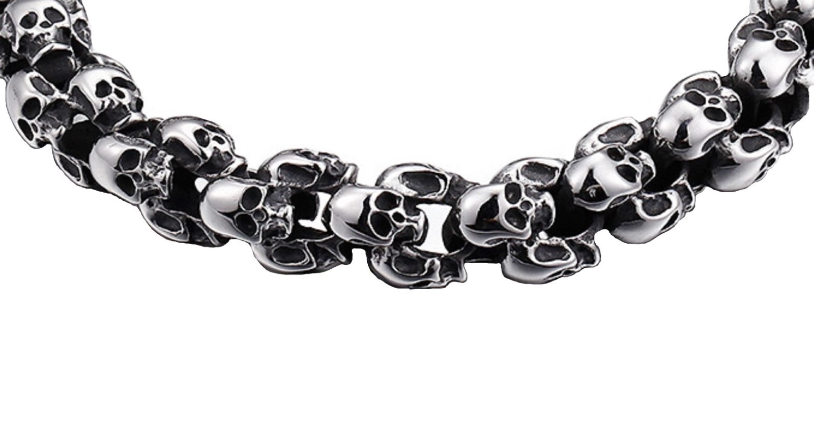 Skull Biker Necklace – Polished Silver Stainless Steel, 26″ Chain – BLACKSTATIC