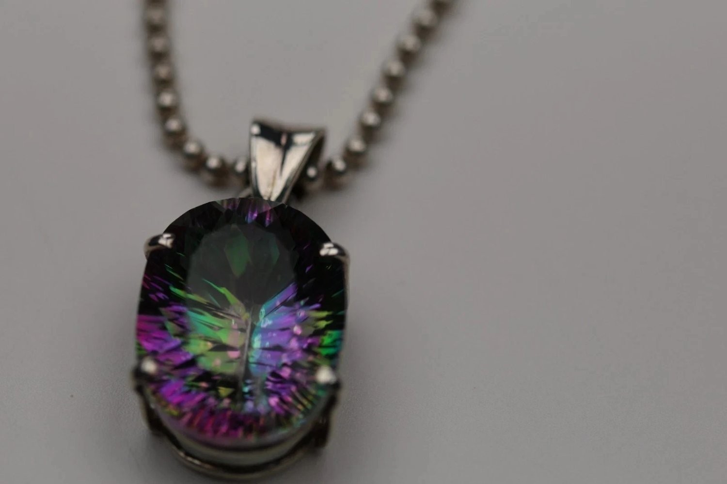 AZ Sterling Silver Mystic Topaz Pendant Necklace 925 Italy 18 Inch Ball Chain