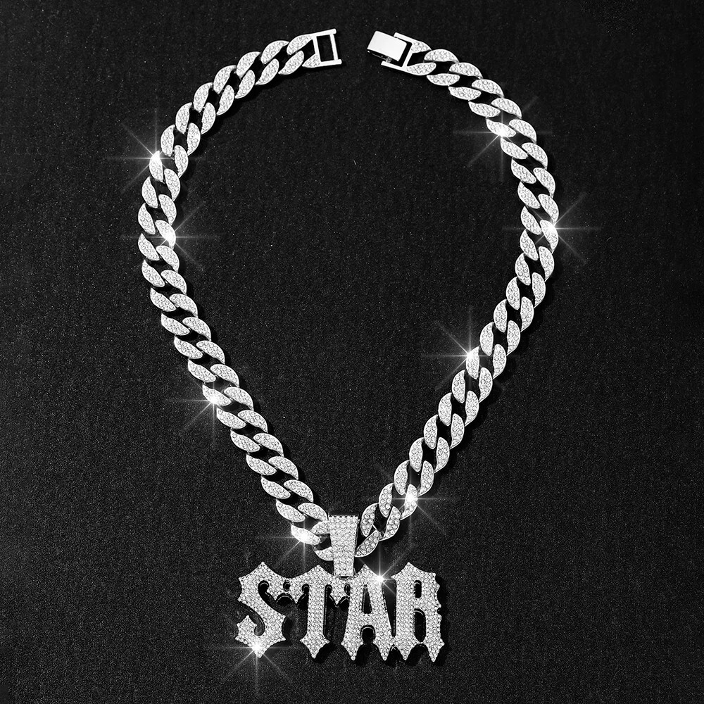 Hip Hop Iced STAR Pendant Necklace 13mm Miami Cuban Chain CZ Fashion Jewelry NEW