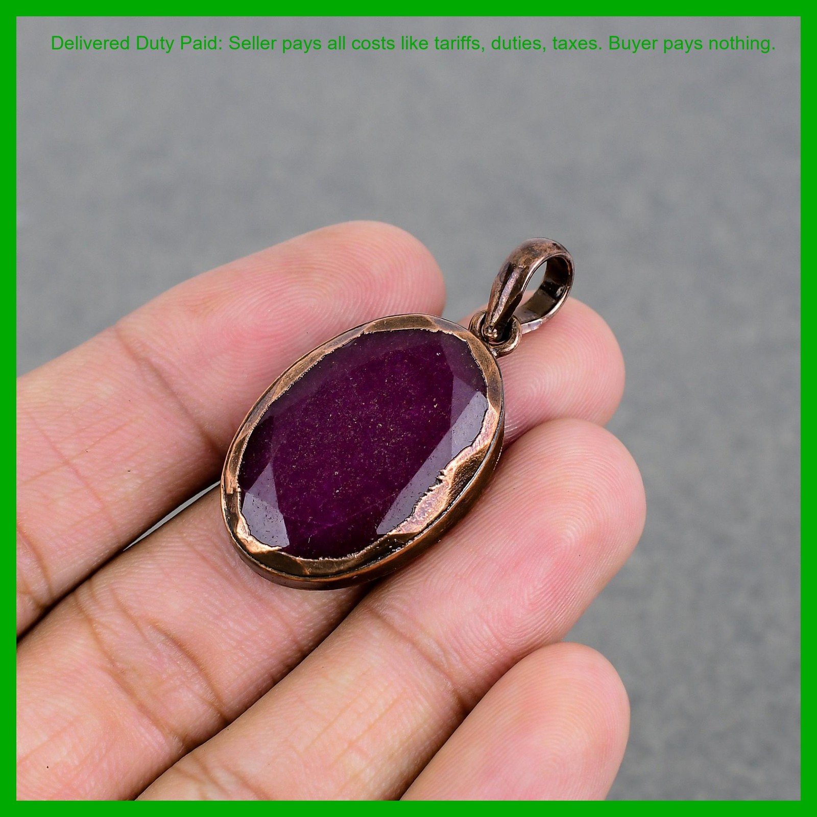 Oval Kashmir Rubi Gemstone Birthday Gift Electroformed Engagement Pendant Copper