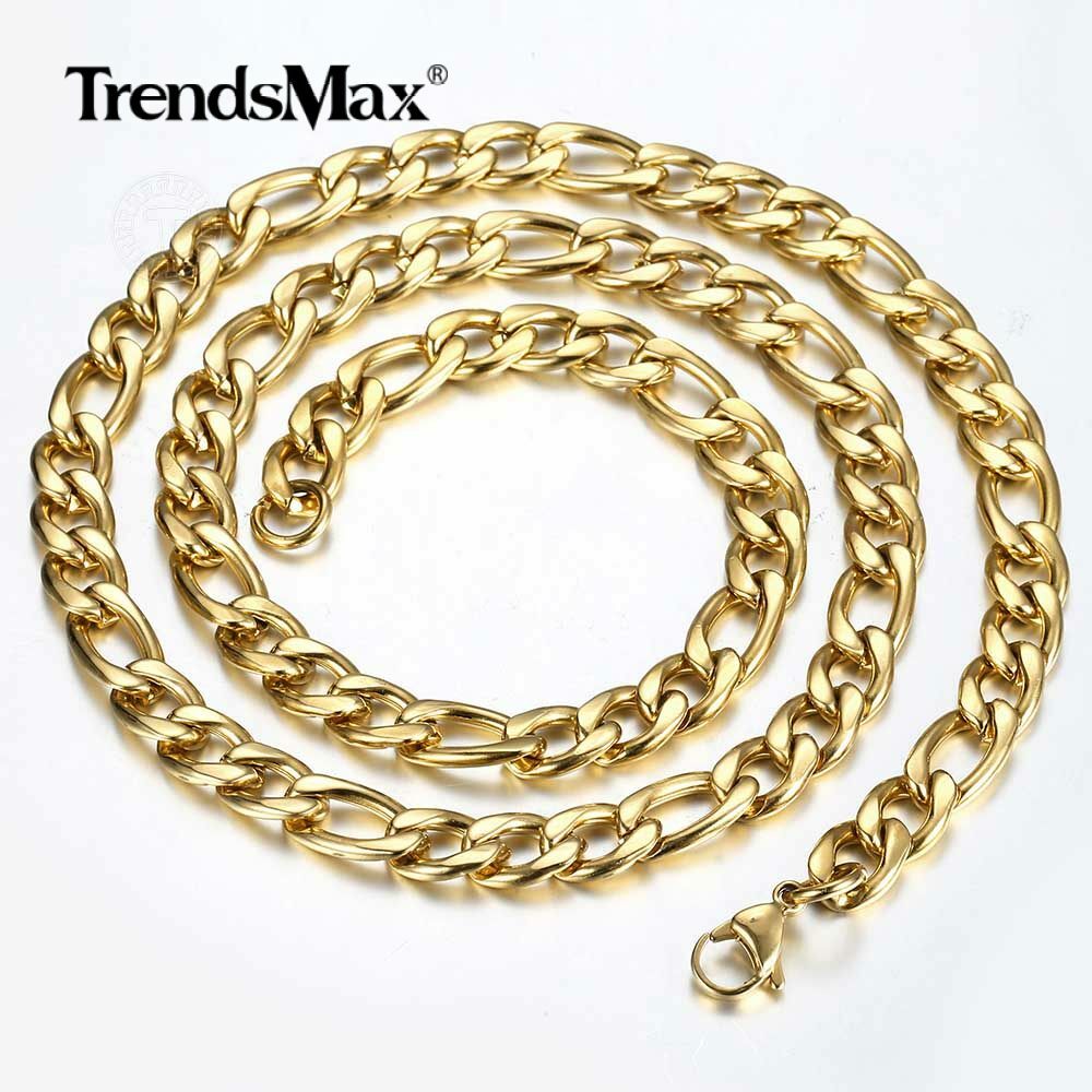 3/5/7/9mm 16-24″ Gold Plated Stainless Steel Figaro Link Necklace Chain 2 Colors