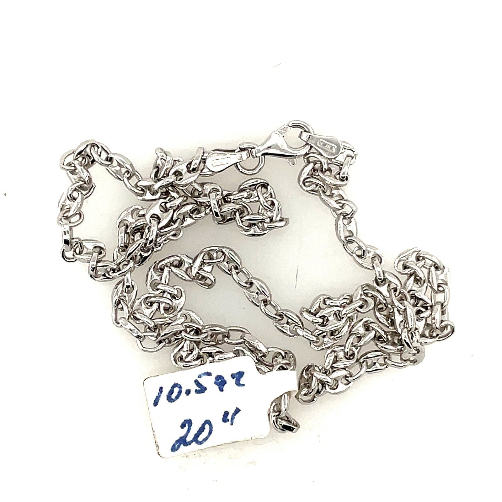 Sterling Silver Rhodium 3.4mm Margarita / Cable Link .925 Italian Chain 20”